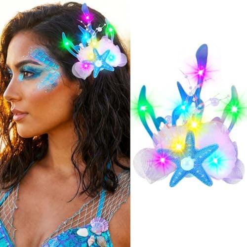 Zoestar Light Up Starfish Hair Clip LED Ocean Mermaid Headpiece Glow Sea Party Hair Accessories for Women