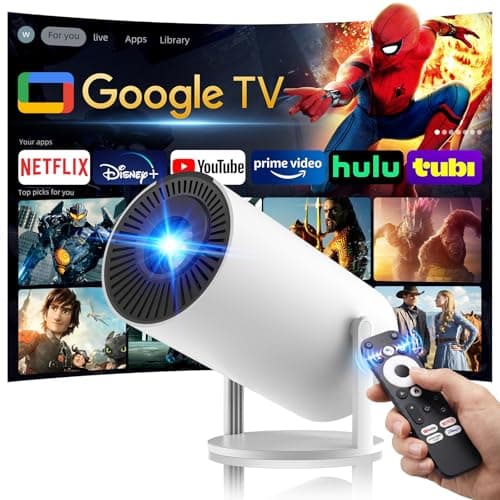 [320ANSI/Google Store/Voice Control]Smart Projector with WiFi and Bluetooth, 10,000+ Apps, Pericat 4K UHD Home Theater Portable Mini Movie Projector, Indoor & Outdoor Use,(White)