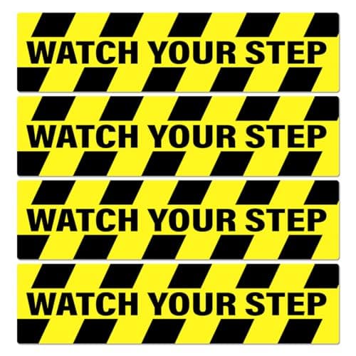 Watch Your Step Safety Stickers Vinyl Self Adhesive Caution Decals for Indoor Outdoor Use Slip Hazard Warning Signs Workplace Stairs Public Areas 4Pcs Car