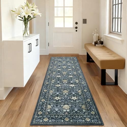 GarveeHome Washable Runner Rug 2x6, Non Slip Floral Kitchen Runner for Hallway Entryway Laundry Bathroom Mat Farmhouse Thin Stain Resistant Carpet for Bedroom Beside Rug