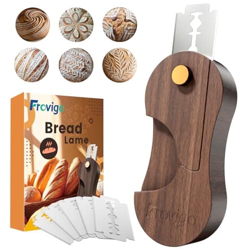 Frovigo Bread Lame, Scoring Tool for Sourdough with 5 Retractable Razor Blades, Professional Dough Scorer with Magnetic Safety Design, Bread Slashing Tool, Sourdough Knife Supplies for Baking (Walnut)
