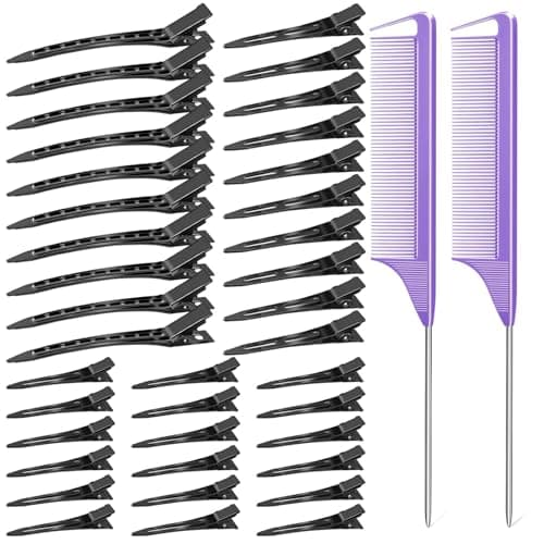 OJKIUH 3 Sizes Metal Hair Styling Clips 72PCS, No Crease Alligator Clips for Hair Rollers with 2pcs Parting Comb for Braids, Coloring and Styling (Black)