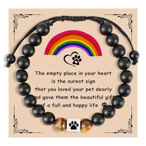 Belloxis Pet Memorial Gifts for Loss of Dog, Rainbow Sympathy Bridge Card Bracelet for Dog Cat, Pet Died Cats Death Dogs Lost Memorial Stone Bracelet for Women Men Pass Away Gift Animal Paw Print