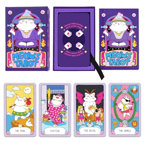 99FOX Meows Tarot Card Deck with Guidebook for Adults Beginners Cute Cards Cat Lovers