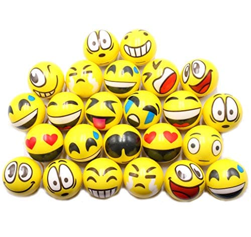 FIVOENDAR Set of 12 - Fun Face Stress Balls Cute Hand Wrist Stress Reliefs Squeeze Balls for Kids and Adults at School or Office Party Favors (Yellow Color Random Faces) (Latest)