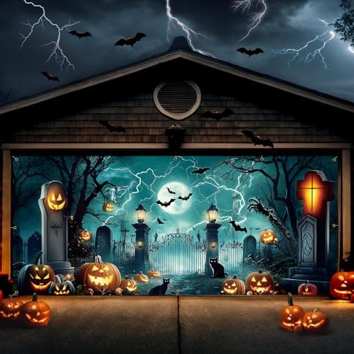 ZIOSINM 7 x 16 FT Halloween Garage Door Cover Midnight Castle Decorations