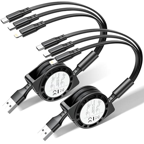 Retractable Multi Charging Cable - 3A [2Pack 3ft] 3 in 1 Fast Charger Cord with Lightning/Type C/Micro USB Ports, Retractable Car Charger for iPhone, iPad, Samsung, Tablets More(Charging Only)