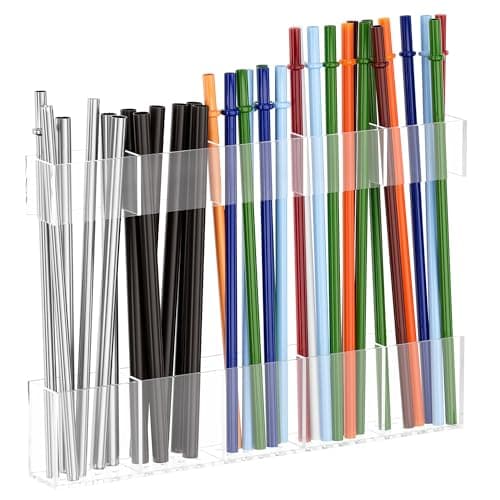 Acrylic Straw Holder for Cabinet Door, Reusable Tumbler Straw Organizer Storage inside Cabinet, Kitchen Accessories for Utensil, Ultra Sticky Adhesive Mounted, Clear