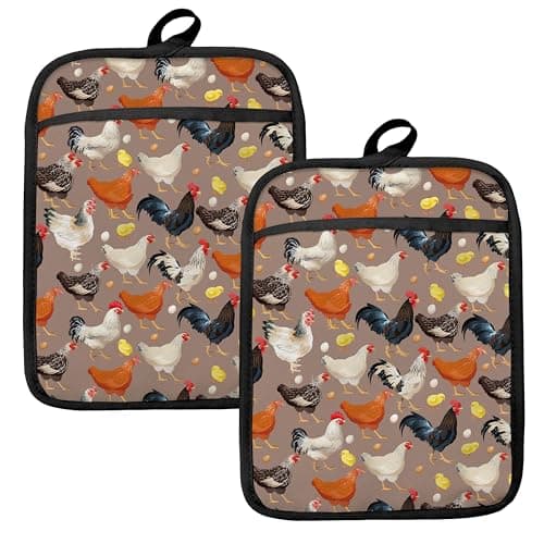 HUGANE Chicken Gifts Oven Mitts Set, Chicken Lovers Gifts for Women, Farmhouse Heat Resistant Kitchen Oven Gloves for Baking and Cooking,Pot Holders