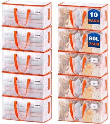 KYODOLED 10-Pack Clear Moving Bags Heavy Duty Extra Large, Storage Totes