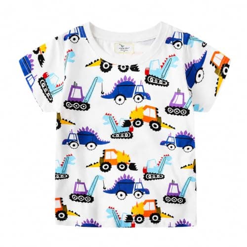 GWDGHN Short Sleeve Shirts Dinosaur Excavator Tee Cool Shirts for Toddler Boys Monster Truck Clothes for Kids 5T