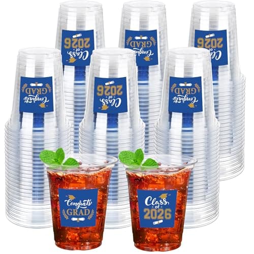 Amyhill 60 Pack 12oz Graduation Cups 2026 Graduation Decorations Disposable Plastic Cups Sturdy&Durable Drinkware for Class of 2026 Decorations Congrats Grad Party Favors Supplies (Gold Blue)