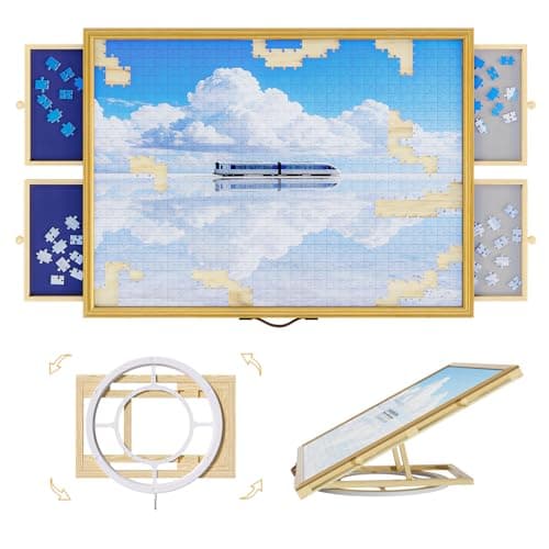 1500 Pcs Portable Jigsaw Puzzle Board with 4 Drawers and Cover, Adjustable Puzzle Table, Frame for Wall Art Display 33.3"x24.2"