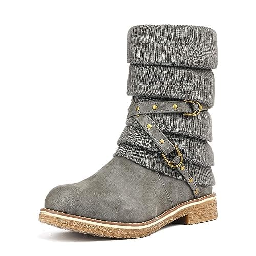 DREAM PAIRS Women's Mid Calf Fashion Winter Snow Boots,Size 10.5,Grey,OUSSIE