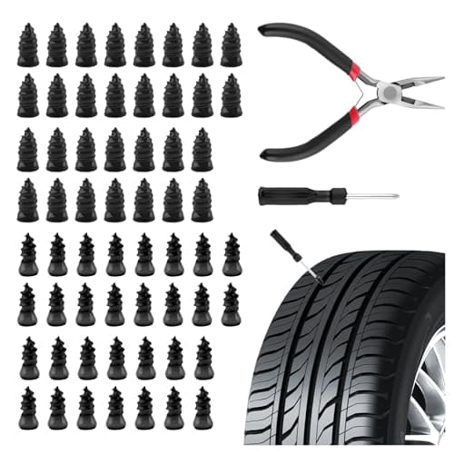 TSIEBRV 60PCS Car Tire Repair Rubber Nail Kit with Pliers/Screwdrivers,Self-Service Tubeless Tire Repair Screws Kit for Quick Repairs of Punctures,2 Sizes Screw Tires Plug Kits