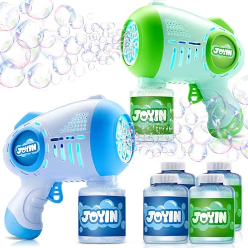 JOYIN 2 Kids Bubble Guns with 4 Bottles Solution, Automatic Bubble Machine Gun with 8 Holes for Kids, Adults, Summer Toys, Easter Basket Stuffers, Birthday Gift, Party Favors