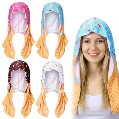 Bencailor 4 Pack Cooling Hoodie Towels Cooling Towels for Neck and Face Head Wrap UPF 50 UV Sun Protection for Sport Workout Camping(Chocolate,Pink,Blue,White,Ice Cream Styles)
