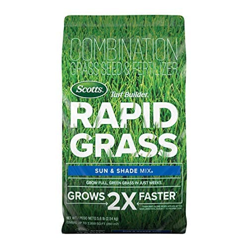 Scotts Turf Builder Rapid Grass Sun and Shade Mix, Combination Grass Seed and Fertilizer, Grows Green Grass in Just Weeks, 5.6 lbs.