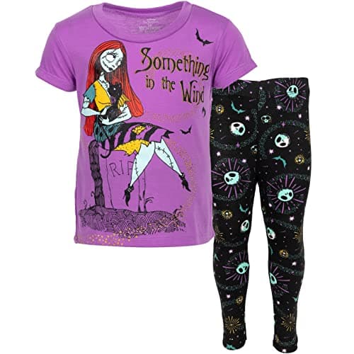 Disney Nightmare Before Christmas Sally Big Girls Fleece T-Shirt and Leggings Outfit Set Purple/Black 14-16