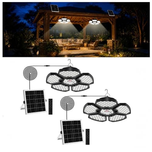 T-SUN Solar Shed Light Indoor Outdoor, 1200LM 156LED Motion Sensor Pendant Light with 5 Lighting Modes & Remote, Daytime Available Waterproof Indoor Light for Shed Barn Gazebo Shop Garage