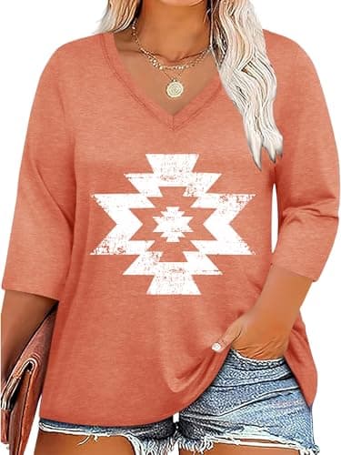 Chulianyouhuo Women Plus Size Shirt 3/4 Sleeve Graphic Tee Beach Nature Top