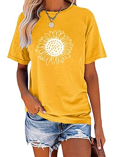 EADINVE Shirt for Women Sunflower Graphic Tees Short Sleeve Casual Crewneck T Shirts Tops Summer Blouse