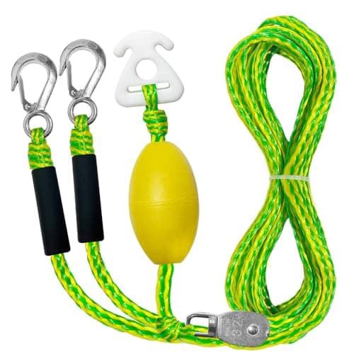 Boat Tow Harness with D Rings Float Ball - Ski Tow Rope Harness for Towing Towable Tube, Water Ski, Wakeboard - Pontoon Boat Tow Rope Tow Harness for Tubing, Water Sports (Green&Yellow 17FT)