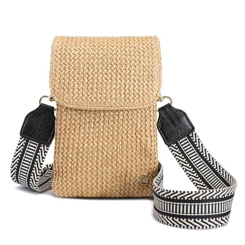 MINICAT Faux Straw Small Summer Purses Women Crossbody Beach Bags for Cruise Travel Gifts Vacation Essentials(khaki Black)