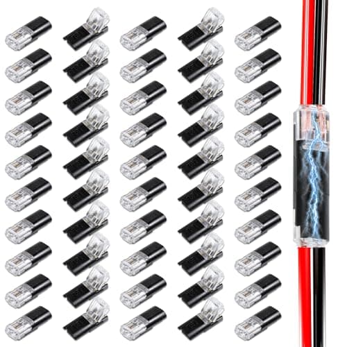 JJUNW 50 Pcs Double-Wire Plug-in Connector, 2 Pin Led Light Strip Connector with Locking Buckle, Solderless Wire Connectors for Home＆Lighting Projects