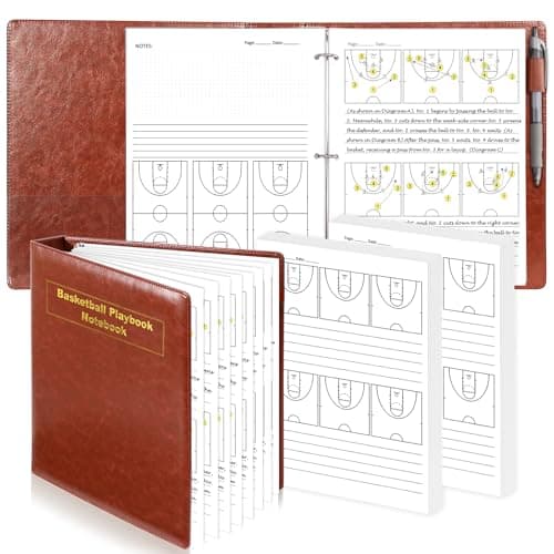 HKSZEH PU Leather 8.5 * 11 in Basketball Coach Notebook 63 Page Playbook Journal Basketball Coach Binder Red Brown Basketball Practice Planner Drills Accessories for Players Student Coach Enthusiasts