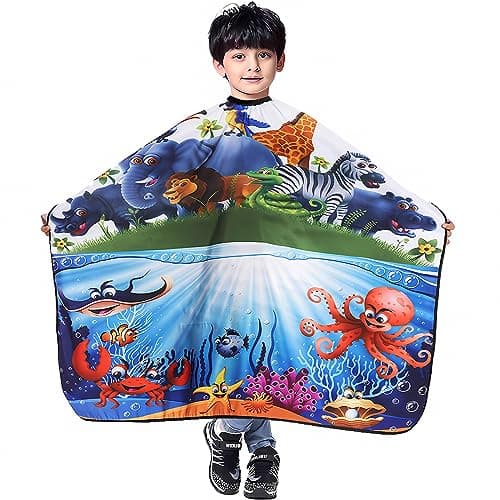 DOKKIA KIDS Barber Cape Haircut Hair Cutting Children Toddler Boys Girls Hairdressing Salon Styling Cloth Apron Cover Gown (CARTOON SEA WORLD/40×50")