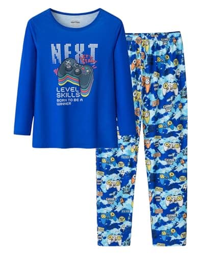 UNICABBIT21 Pajamas for Boys Cute Blue Gamer Long Sleeve and Pants Sleepwear 2-pieces Big Kids PJS Clothes Size 12