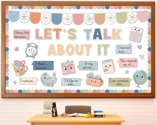 Accountable Talk Bulletin Board Set Boho Let’s Talk About It Bulletin Board Social Emotional Learning Paper Cuts Motivational Communication Classroom Decoration for Back to School Chalkboard Decor