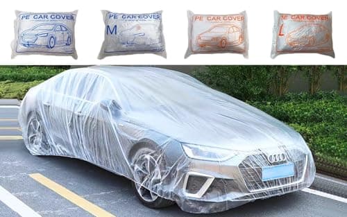 Car Essential Universal Disposable Clear Plastic Car Cover Suitable SUV Sedan (Membrane Size：12.5ft x 21.4ft) with Elastic Band for Outdoor Snow Rain Weather，Individually Packaged, Super Convenient
