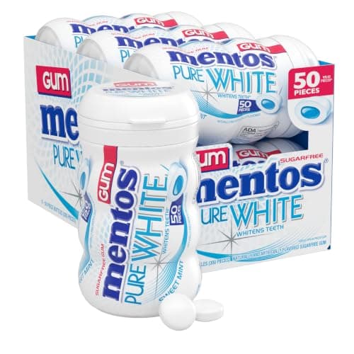 Mentos Pure White Sugar Free Gum, Sweet Mint, 50 Piece Bottle (6 Pack)