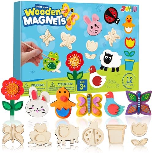 JOYIN 12 Wooden Magnet Painting Kit - Arts and Crafts for Kids Ages 3-8