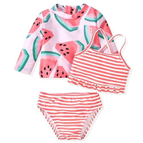 Infant Baby Girl 3-Piece Rash Guard Swimwear Sets Long Sleeve Watermelon Swimsuit Bathing Suit 3-6 Months