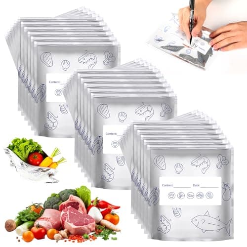 30Pcs Reusable Aluminum Foil Sealable Storage Bags,Resealable Vacuum Zipper Pouches,Thicken Stand Up Foil Sealable Bags with Label and Zip Lock,Aluminum Foil Bags for Food,Vegetable Fruit Meat(Large)