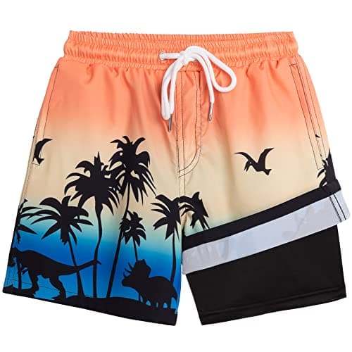 Bobiano Boys Swim Trunks Bathing Suit Swim Shorts with Boxer Brief Liner Quick Dry Beach Swimsuit Compression Shorts 3-18 Years