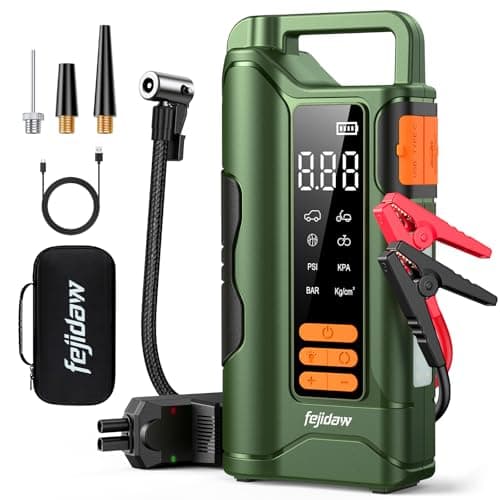 Jump Starter with Air Compressor,5000A Car Battery Jumper Starter, 16000mAh Battery Jumper Starter Portable for 10L Gas/Diesel Engine with 160PSI Booster,LED Display & Light,Jumper Cables
