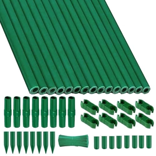 15Sets Garden Stakes Set 72PCS with Fiberglass Plant Stakes Sticks Supports and Accessories, DIY 4ft 5ft 6ft 7ft Tomato Stakes for Tomato,Vegetables, Pepper, Indoor Outdoor Spring Plants