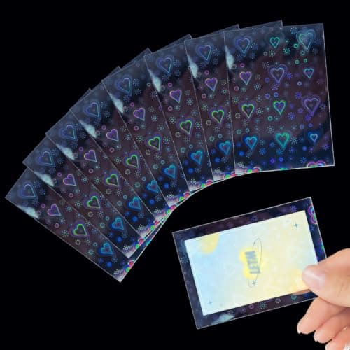 100Pcs Photocard Sleeves, Heart Laser Flashing Holographic Card Sleeves 65x90mm, Transparent Waterproof Protective Cover for Photo Cards (Heart Laser Flashing Holographic)