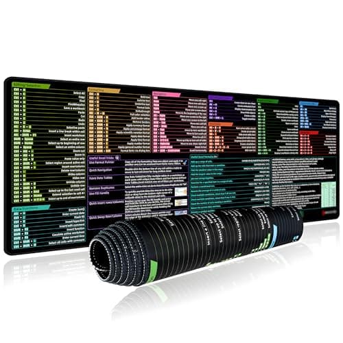 Excel Shortcut Keys Mouse Pad, Extended Large Desk Mat (31.5x11.8 Inch) with Non-Slip Base & Washable Surface for Gaming, Computer, Office Desk
