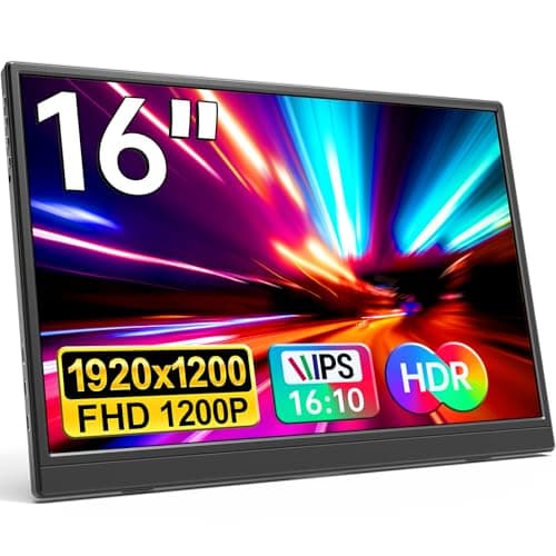 YPI Portable Monitor 16.0inch FHD 1920 * 1200P USB C HDMI Ultra-Slim IPS Travel Display & Speakers, HDR Plug&Play, External Monitor for Laptop PC, Phone, Mac