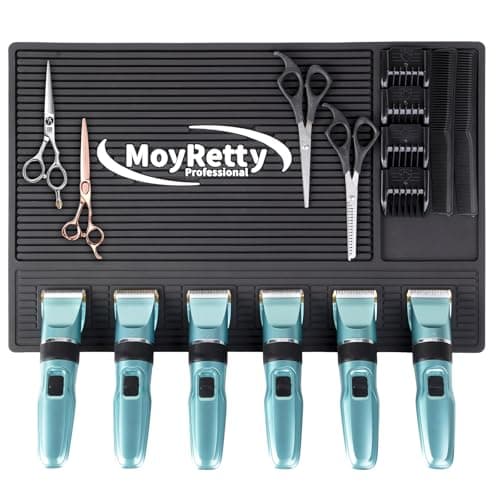 MoyRetty Magnetic Barber Mat for Clippers, (18.9" x 12.6") 6 Strong Magnetic Organizer Stations for Heavy Clippers and Trimmers, Professional Barbers Anti-Skid Rubber Mat(Black)