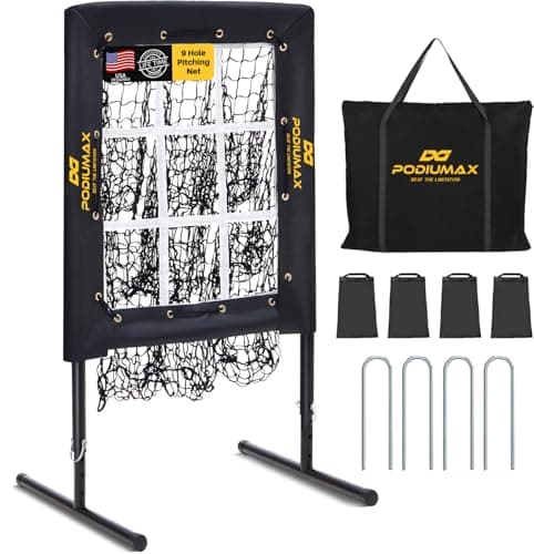 PodiuMax 9 Holes Baseball Pitching Net with Strike Zone,5 Adjustable Height