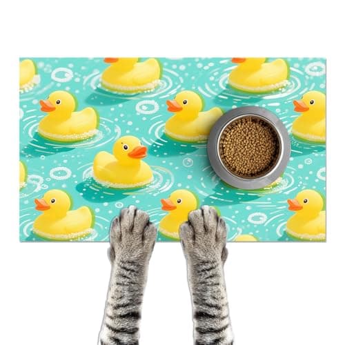HOMETITUTE Dog Food Mat Duck Water Print Bowl Placemat 20 x 12 Inch