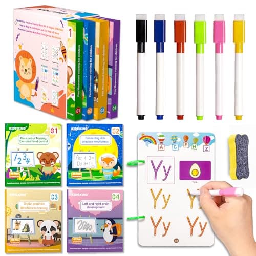 KIDS KING Handwriting Tracing Book - Pen Control Practice Training Books Kit, 296 Reusable Pages with Dry Erase, Alphabet | Count | Draw with Dots, Preschool Learning Activities 4-Stage Workbooks