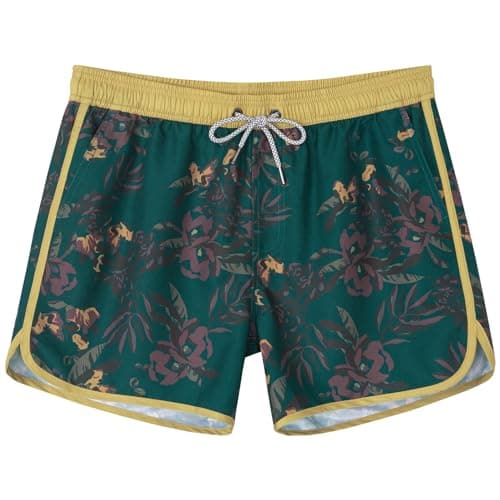 SURF CUZ Mens Swim Trunks 5" Swim Shorts Vintage Bathing Suits with Mesh Lining 80s 90s Retro Swimwear Board Shorts,Jade Sunlight,L