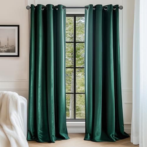 jinchan Velvet Blackout Curtain for Living Room, Thermal Insulated Luxury Drape for Bedroom 84 Inch Long, Stylish Soft Privacy Room Darkening Window Treatment Ring Top Grommet 1 Panel, Emerald Green
